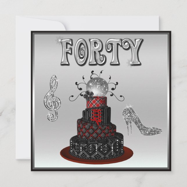 40-års födelsedagsdisco diva tårta gnistrar högkla inbjudningar (Framsida)
