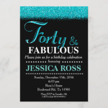 40-års födelsedagsinbjudan turkos glitter