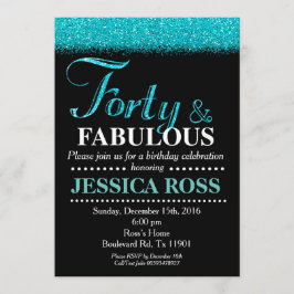 40-års födelsedagsinbjudan turkos glitter inbjudningar