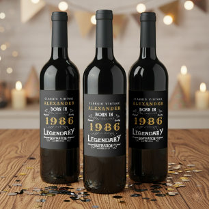 40-års födelsedagslegend född 1986 Vintage Svart Vinflaska Etikett