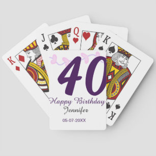 40-års födelsedagspresent namn datum år lila blomm casinokort