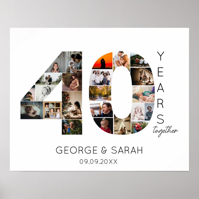 40 års fotokollage ruby Bröllop-årsdag Poster (Framsidan)