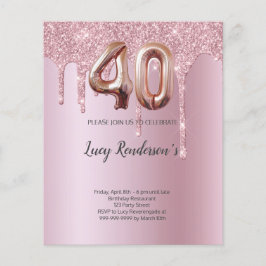 40-års glitterguld ros ballong Födelsedags kort