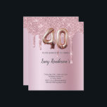 40-års glitterguld ros ballong Födelsedags kort<br><div class="desc">40-års silverglitter inbjudan En modern,  stilren och glamourös inbjudan till en 40-årsfest. En falsk ros-liknande bakgrund,  dekorerad med glitterdamm. Personifiera och lägg till ditt namn och festdetaljer. Nummer 40 är skrivet med en ballongstil,  script på framsidan.</div>