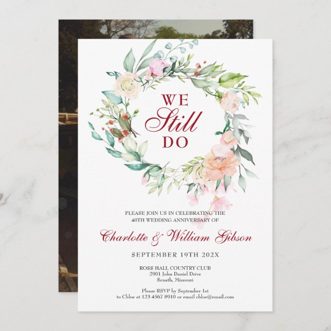 40-års jubileum för förnyelse av löfte blomfoto inbjudningar (Fram/baksida)