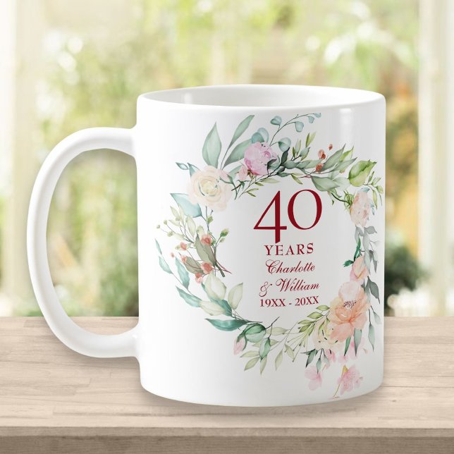 40-års jubileum Ruby Bröllop Country Blommig Kaffemugg (Skapare uppladdad)