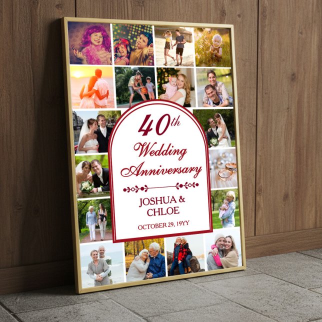 40-års rubin bröllopsfirande fotogalleri poster (40th wedding anniversary photo collage poster - order printed or digital download (by Darling & May))