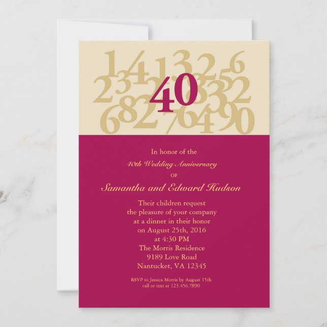 40-års rubin bröllopsjubileum inbjudan (Framsida)