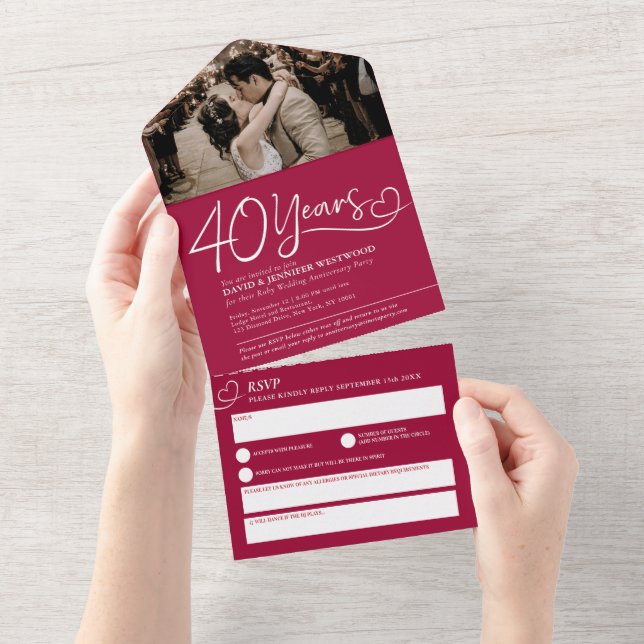40-års rubin bröllopsjubileum rött mål RSVP foto (Tearaway)