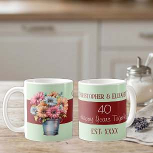 40-års rubin jubileums blommor namn grön kaffemugg