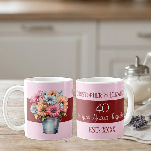 40-års rubin jubileums blommor namn rosa kaffemugg