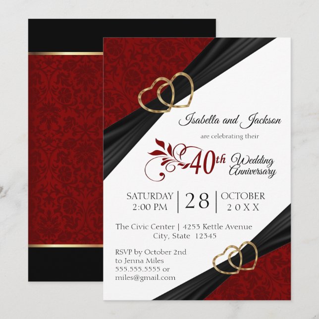 40-års Ruby Anniversary Design Inbjudningar (Fram/baksida)