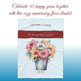 40 års ruby-årsdag blommor blått fleecefilt