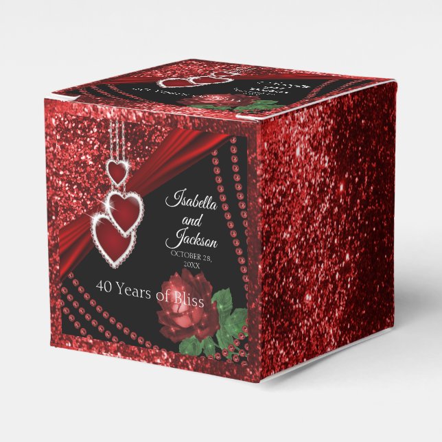 40-års Ruby Red Glitter och Rose-jubileum Presentaskar (Framsidan Sidan)