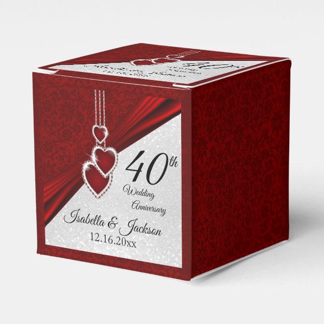 40-års Ruby Red och White Glitter-jubileum Presentaskar (Framsidan Sidan)