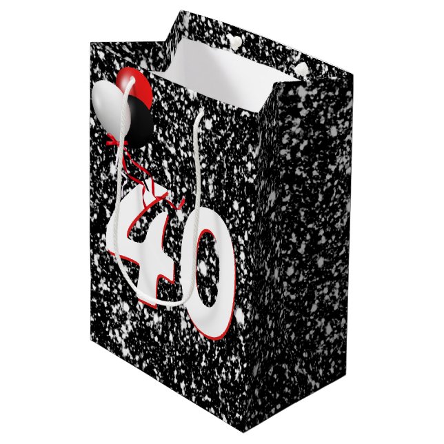 40-årsdag Ballonger på svart glitter (Framsidan Vinklad)