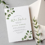 40-årsdag elegant eucalyptus greenery party inbjudningar<br><div class="desc">Minimalistisk,  enkel,  modern eucalyptus foliage lämnar fyrtio och Fabulous fyrtionde födelsedagsfest inbjudan.</div>