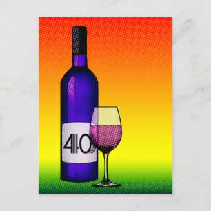 40-årsdag eller årsdag: vin flaska & glas vykort