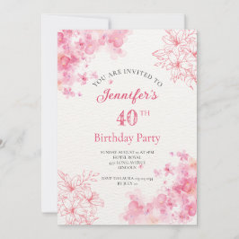 40-årsdag för inbjudan till blommigt party rosa