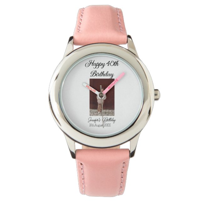 40-årsdag för Lycklig-foto, modernt, enkelt minimu Armbandsur (Framsida)