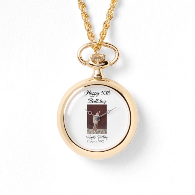 40-årsdag för Lycklig-foto, modernt, enkelt minimu Armbandsur (Framsida)