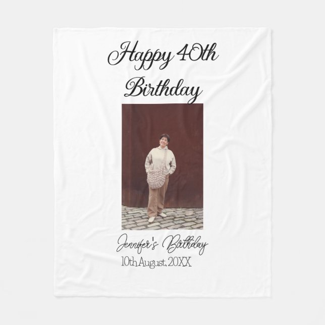 40-årsdag för Lycklig-foto, modernt, enkelt minimu Fleecefilt (Framsidan)