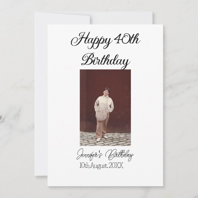 40-årsdag för Lycklig-foto, modernt, enkelt minimu Inbjudningar (Framsida)