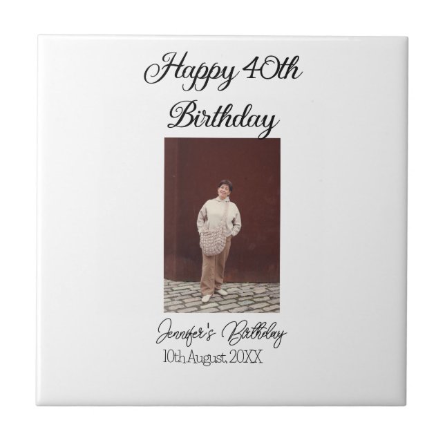 40-årsdag för Lycklig-foto, modernt, enkelt minimu Kakelplatta (Framsidan)