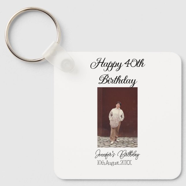 40-årsdag för Lycklig-foto, modernt, enkelt minimu Nyckelring (Framsida)