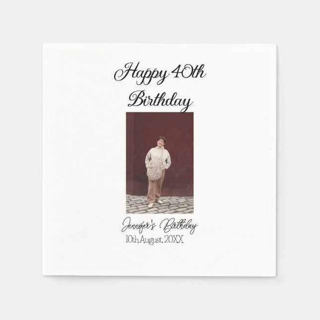 40-årsdag för Lycklig-foto, modernt, enkelt minimu Pappersservett (Framsidan)