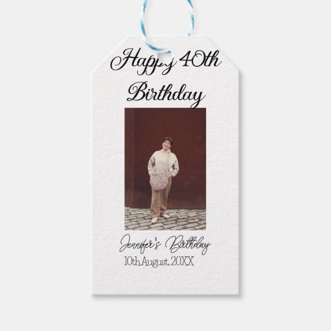 40-årsdag för Lycklig-foto, modernt, enkelt minimu Presentetikett (Framsidan)