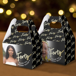 40-årsdag Forty script guld svart foto Presentaskar