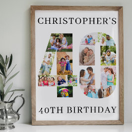 40-årsdag Fotokollage Nummer 40 Personliggjort Poster
