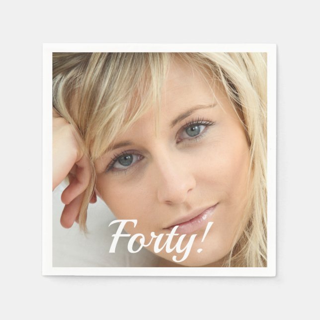 40-årsdag fotoskriptkvinna i party pappersservett (Framsidan)