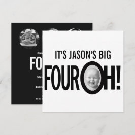 40-årsdag FYRA OH! fotomono svart vitt Inbjudningar