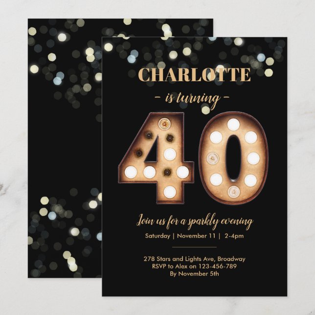 40-årsdag inbjudan till Bright Ljus (Fram/baksida)