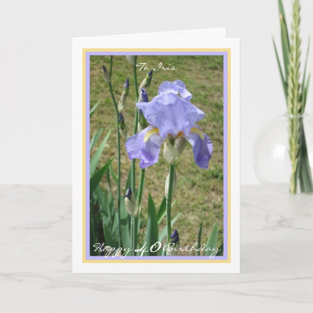 40-årsdag Namn Blomma Iris Elegant Guld Ram Kort (Framsida)
