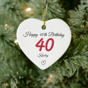 40-årsdag Röd Skugga Monogram hjärta Julgransprydnad Keramik