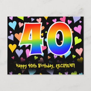 40-årsdag: Roligt hjärtmönster, regnbåge 40 Vykort