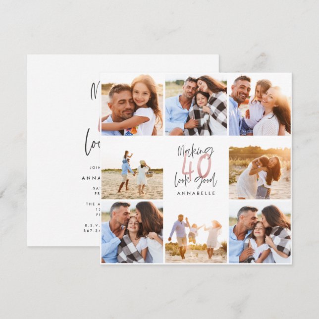 40-årsdag rosa girly glitter fotocollage (Fram/baksida)