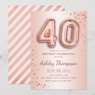 40-årsdag - Rosa Guld Ballonger Inbjudningar