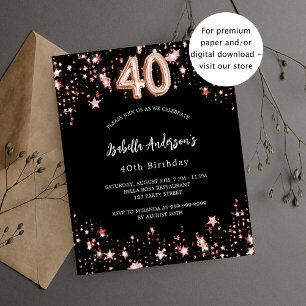 40-årsdag - svart budgetinbjudan för ro guld flygblad