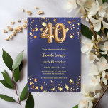 40-årsdagen av marinblå guld-stjärnor inbjudningar<br><div class="desc">En modern inbjudan till snyggt för en 40-årsdag. En marin blå bakgrund,  dekorerad med gyllene stjärnor. Den blå färg är ojämn. Anpassa och lägg till ditt namn och information om party.</div>