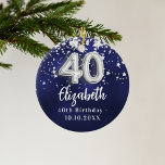 40-årsdagen av marinblå silver-stjärnor julgransprydnad keramik<br><div class="desc">En marin blå bakgrund färg med faux silver-stjärnor. Den blå färg är ojämn. Lägg till namn,  text/datum</div>