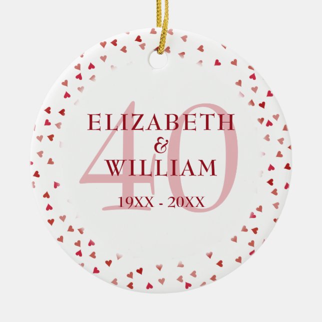 40-årsdagen av Ruby Hearts Julgransprydnad Keramik (Framsidan)