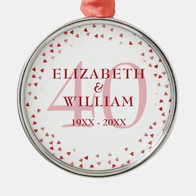 40-årsdagen av Ruby Kärlek Hearts Julgransprydnad Metall (Framsidan)