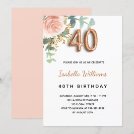 40-årsdagen blommigt ro guld eucalyptus greenery inbjudningar