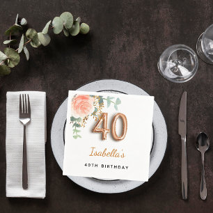 40-årsdagen blommigt ro guld eucalyptus monogram pappersservett
