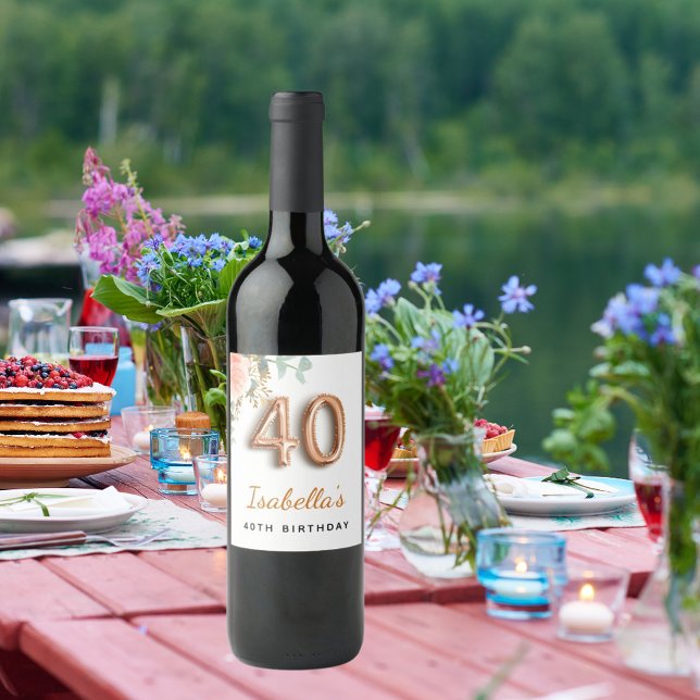 40-årsdagen blommigt ro guld eucalyptus monogram vinflaska etikett (Skapare uppladdad)