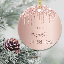 40-årsdagen droppar i namn i ro guld glitter julgransprydnad keramik